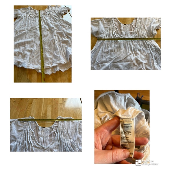 Free People White Short Sleeve V-Neck Linen Flowy Shirt Size XS C001 - Picture 12 of 12